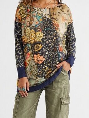 Aldo Martins Cap Juluca Patchwork Floral Jersey Knit Tunic Top Luxury Boho 12